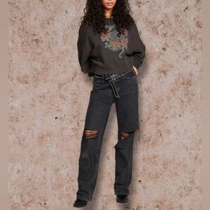 Snake & Roses Pullover Lightweight Cropped Sweatshirt. Size S. NWT